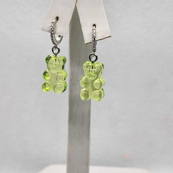 Jewelry - Brand New Sterling Silver 925 GREEN Teddy Bear Huggy Earrings